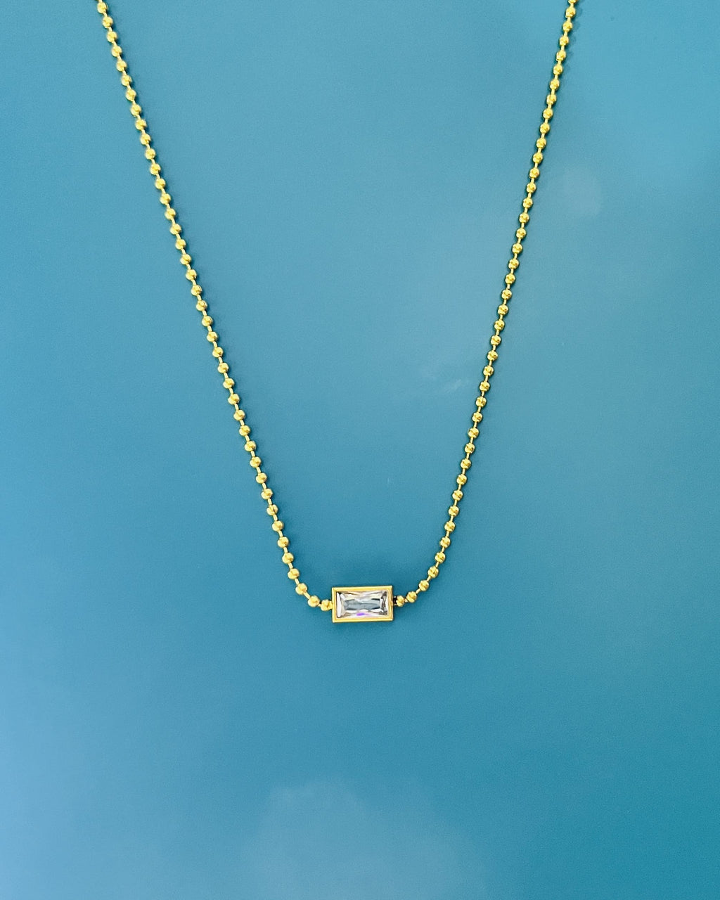 Solitaire Baguette Bead Chain Necklace