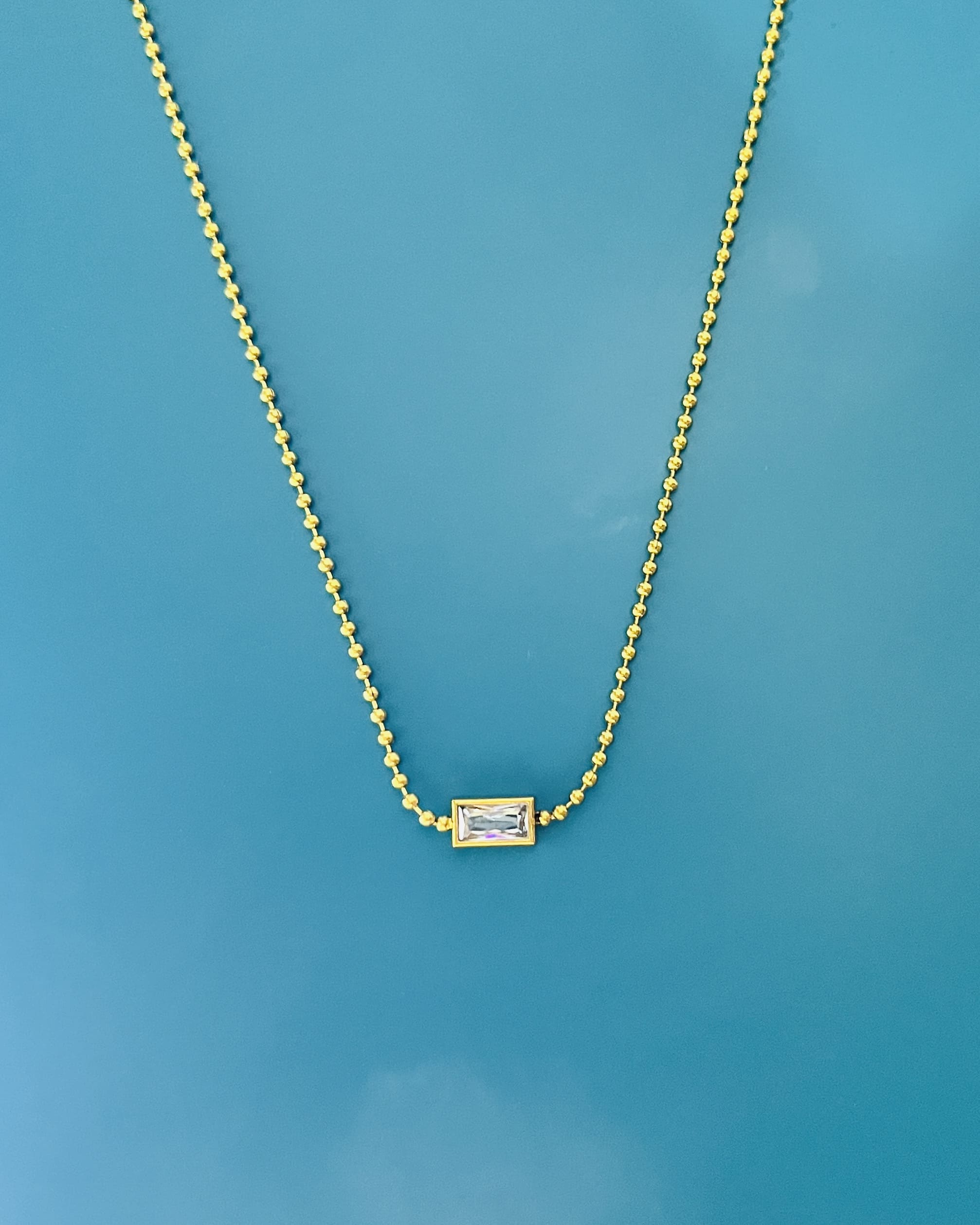 Solitaire Baguette Bead Chain Necklace