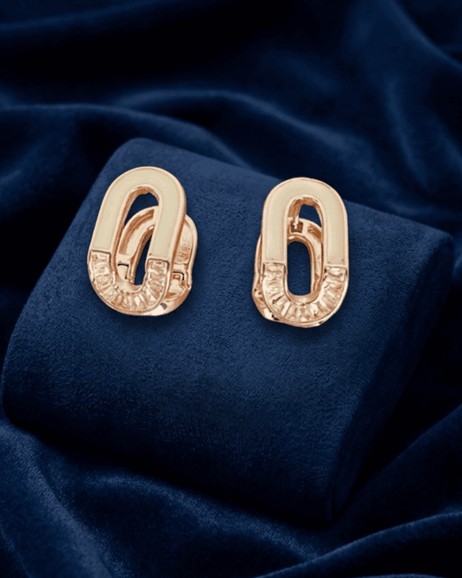 Gold Dual Oval Link Studs Earring