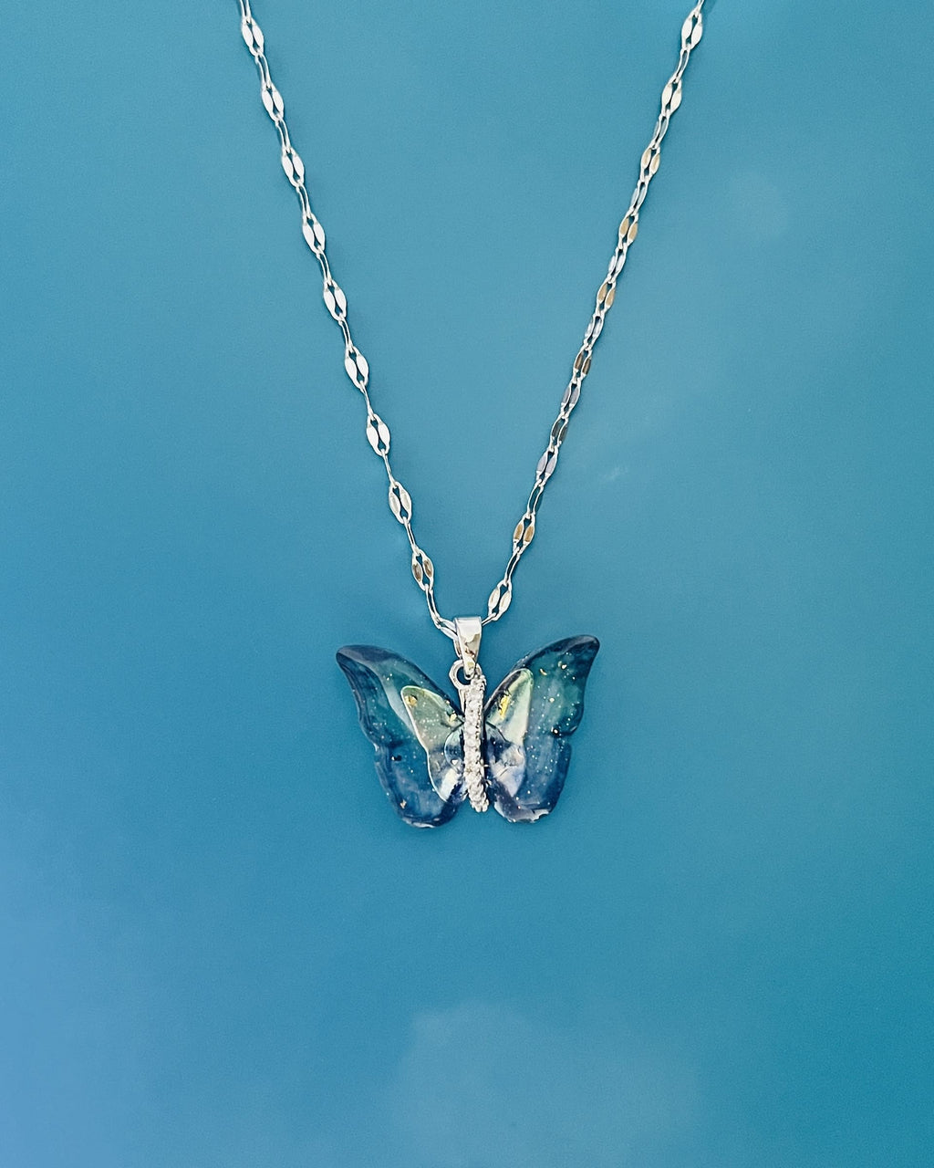 Resin Blue Butterfly Pendant Necklace