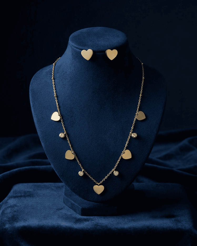 Gold Heart Charm Set Necklace
