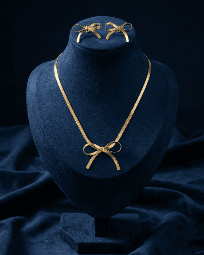 Gold Snake Chain Bow Set Necklace