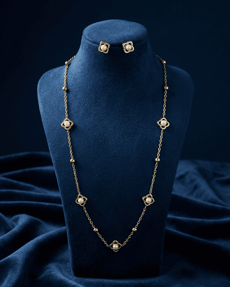 Gold Beaded Flower Station Set Necklace