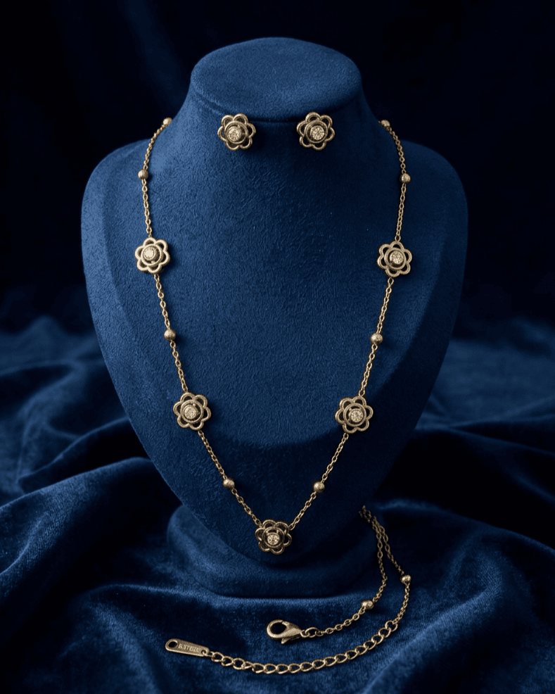 Gold Floral Station Set Necklace