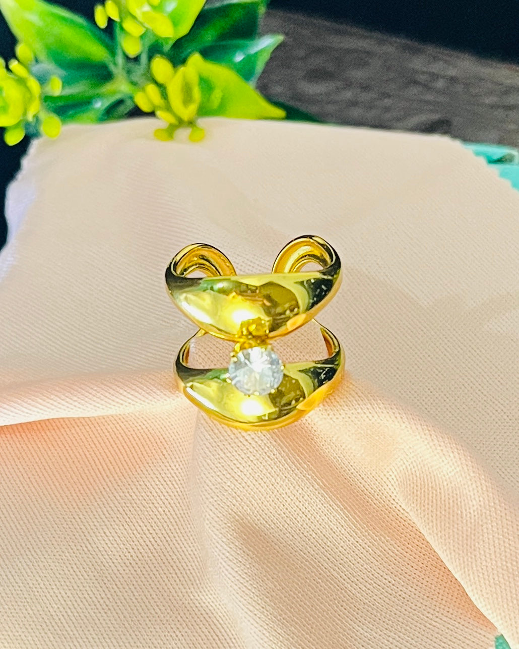 Double-Bow Solitaire Cuff Ring