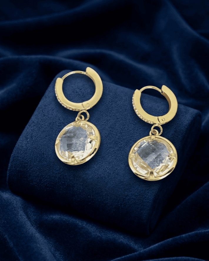 Bezel Gem Drop Huggies Earring