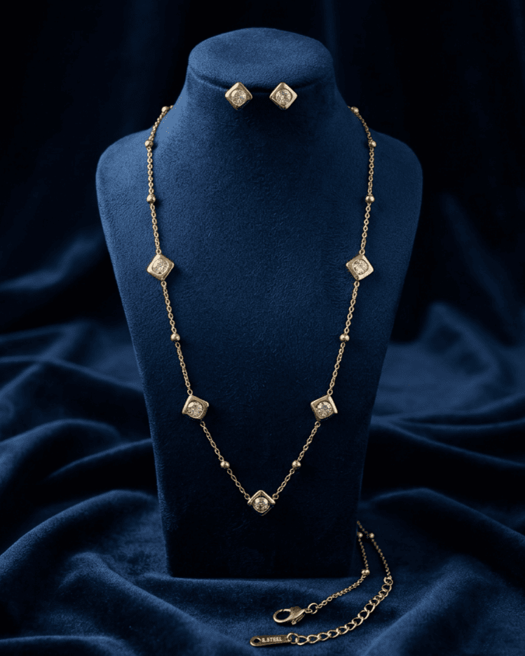 Gold Diamond-Geometric Station Set Necklace