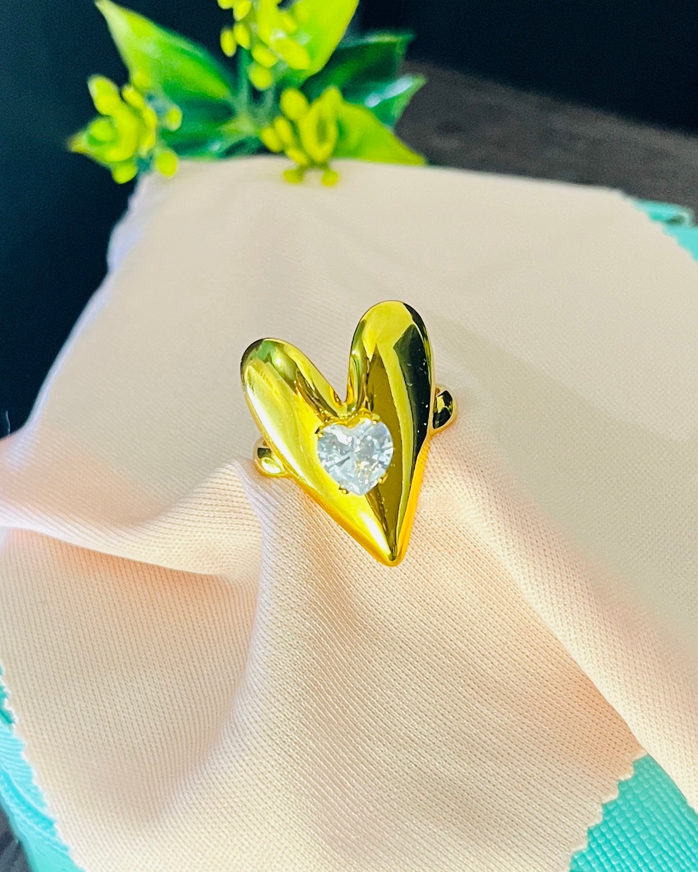 Elongated Puff Heart Gem Ring