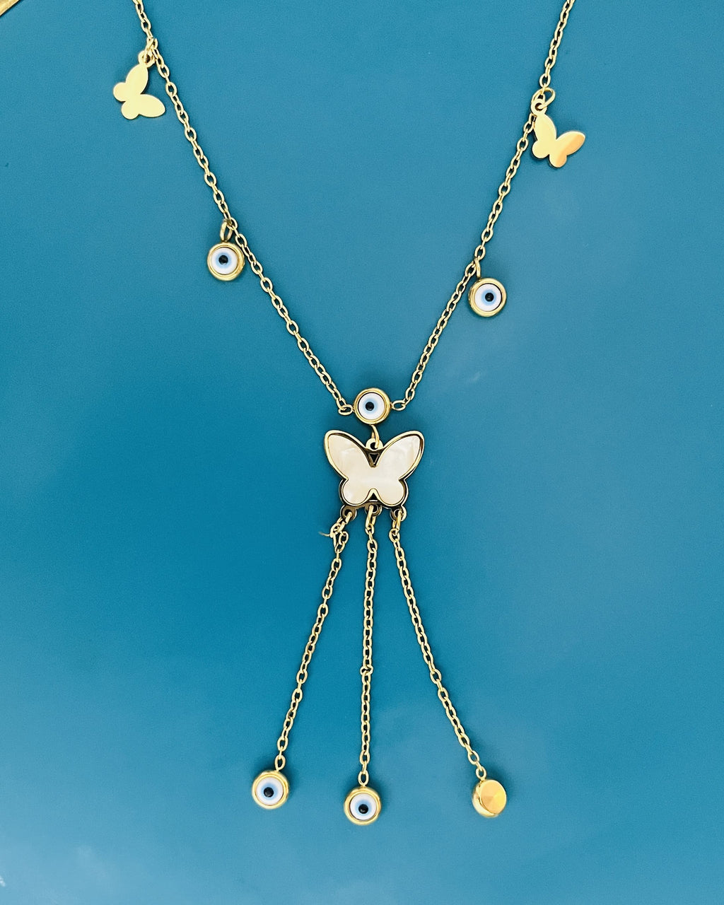 Butterfly & Evil Eye Charm Y-Necklace