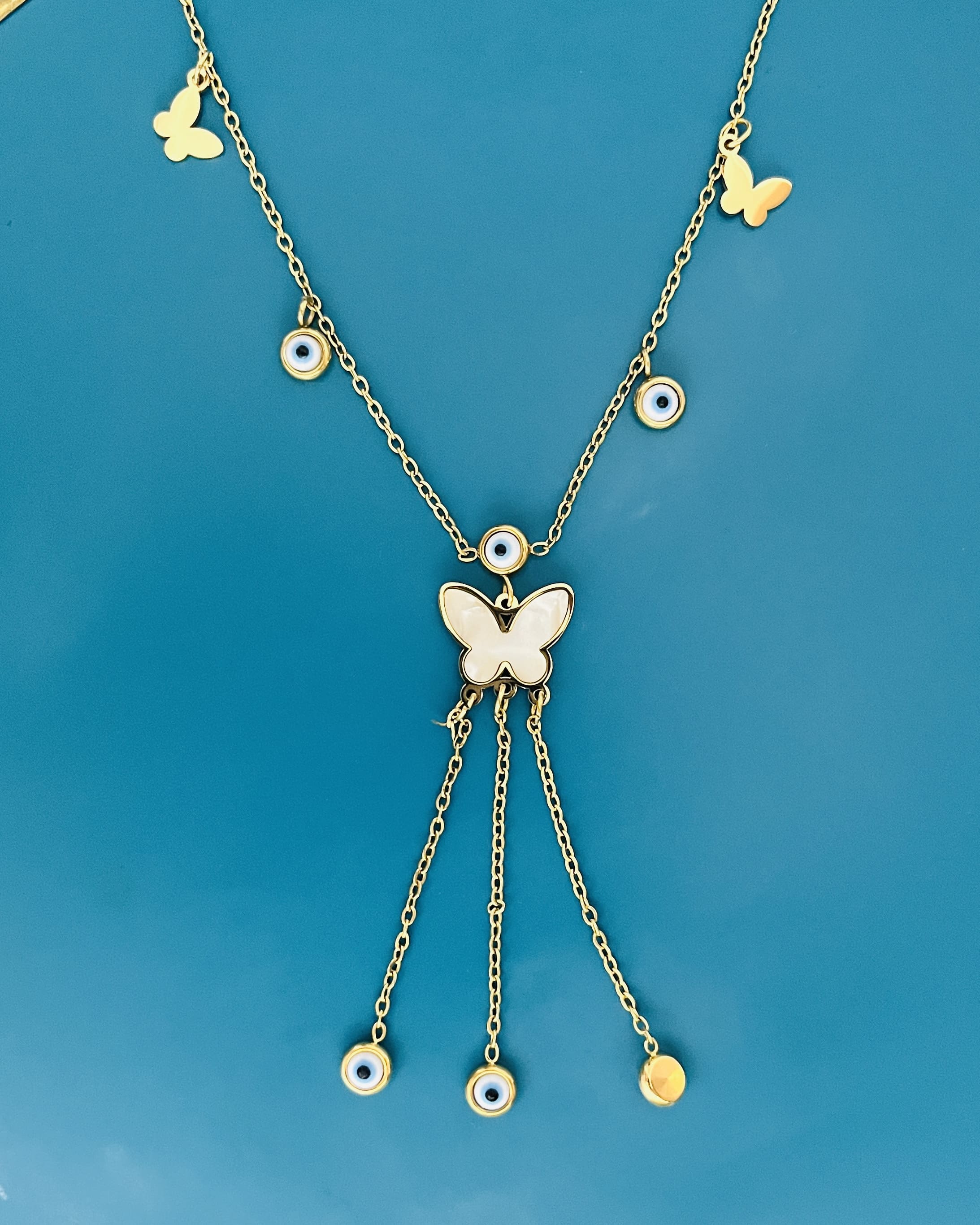 Butterfly & Evil Eye Charm Y-Necklace