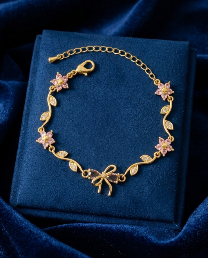 Pink Floral Bow Bracelet