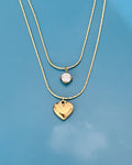 Layered Heart & Solitaire Chain Necklace