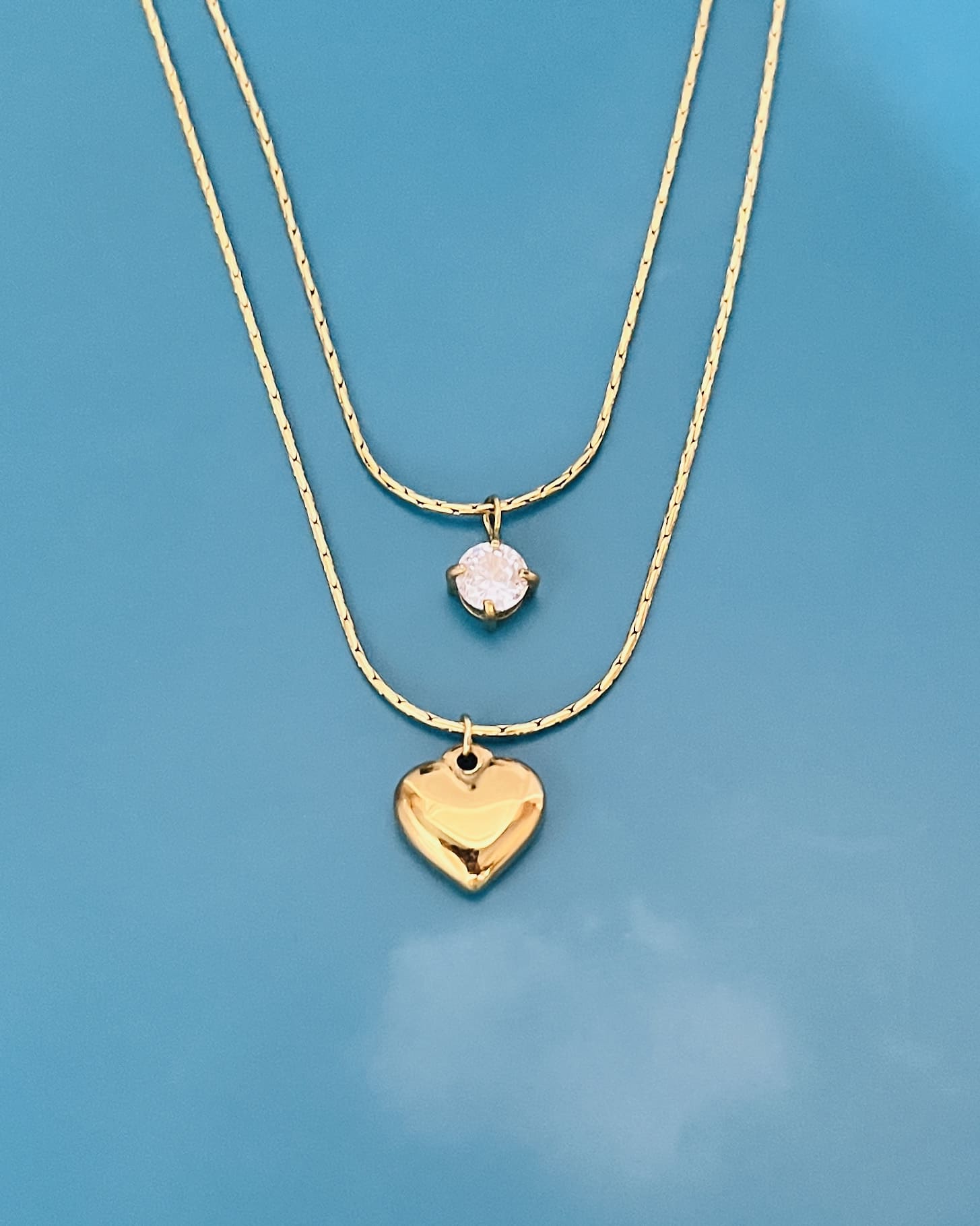 Layered Heart & Solitaire Chain Necklace