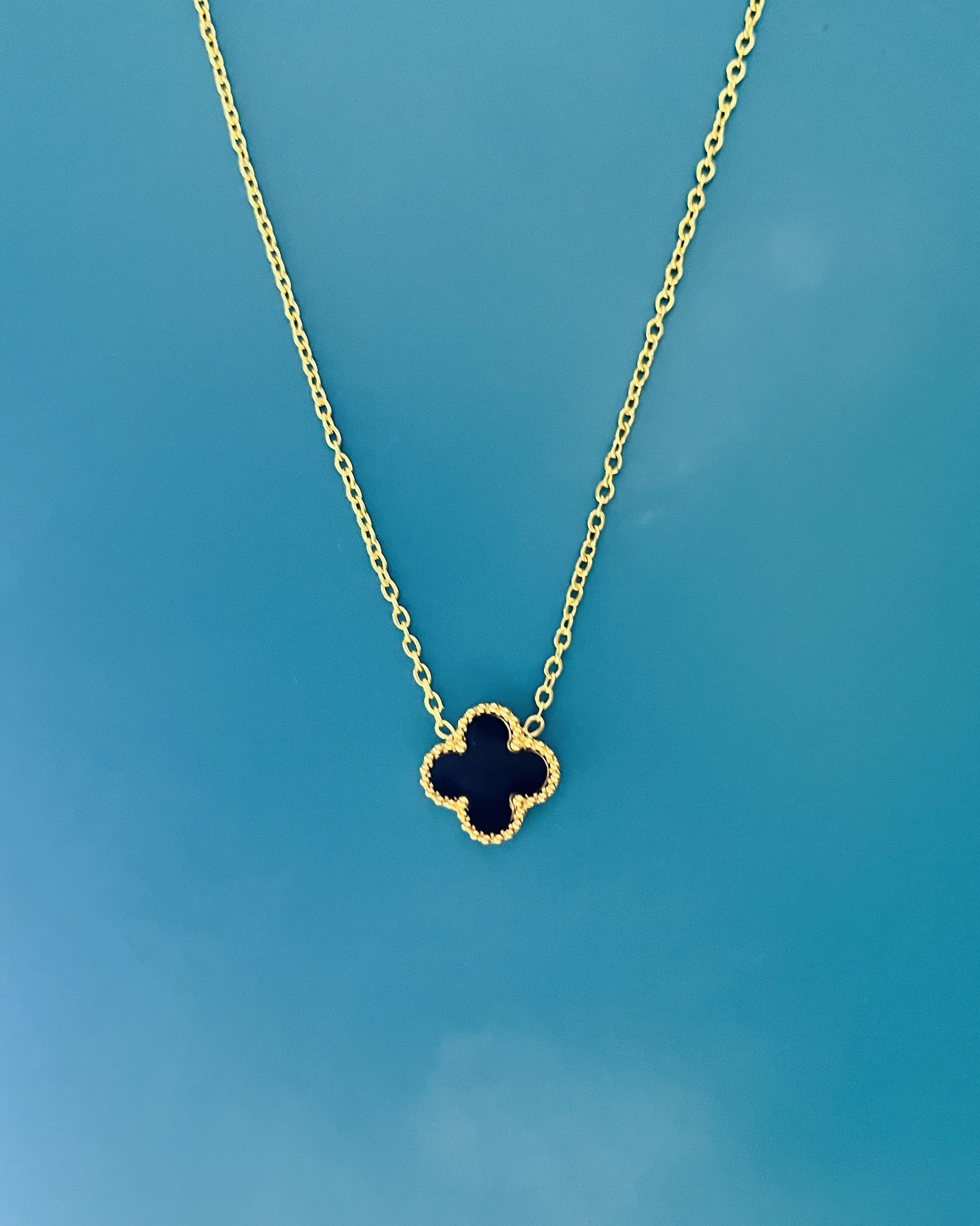 White & Black Clover Pendant Necklace