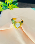 Chunky V-Heart Crystal Ring