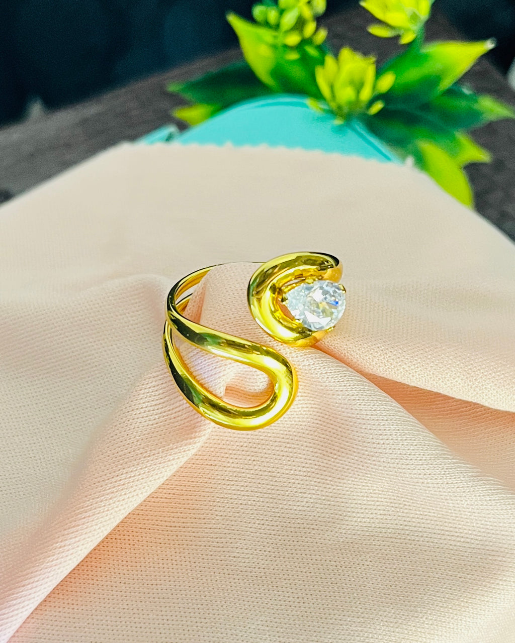Swirl Bypass Pear Ring
