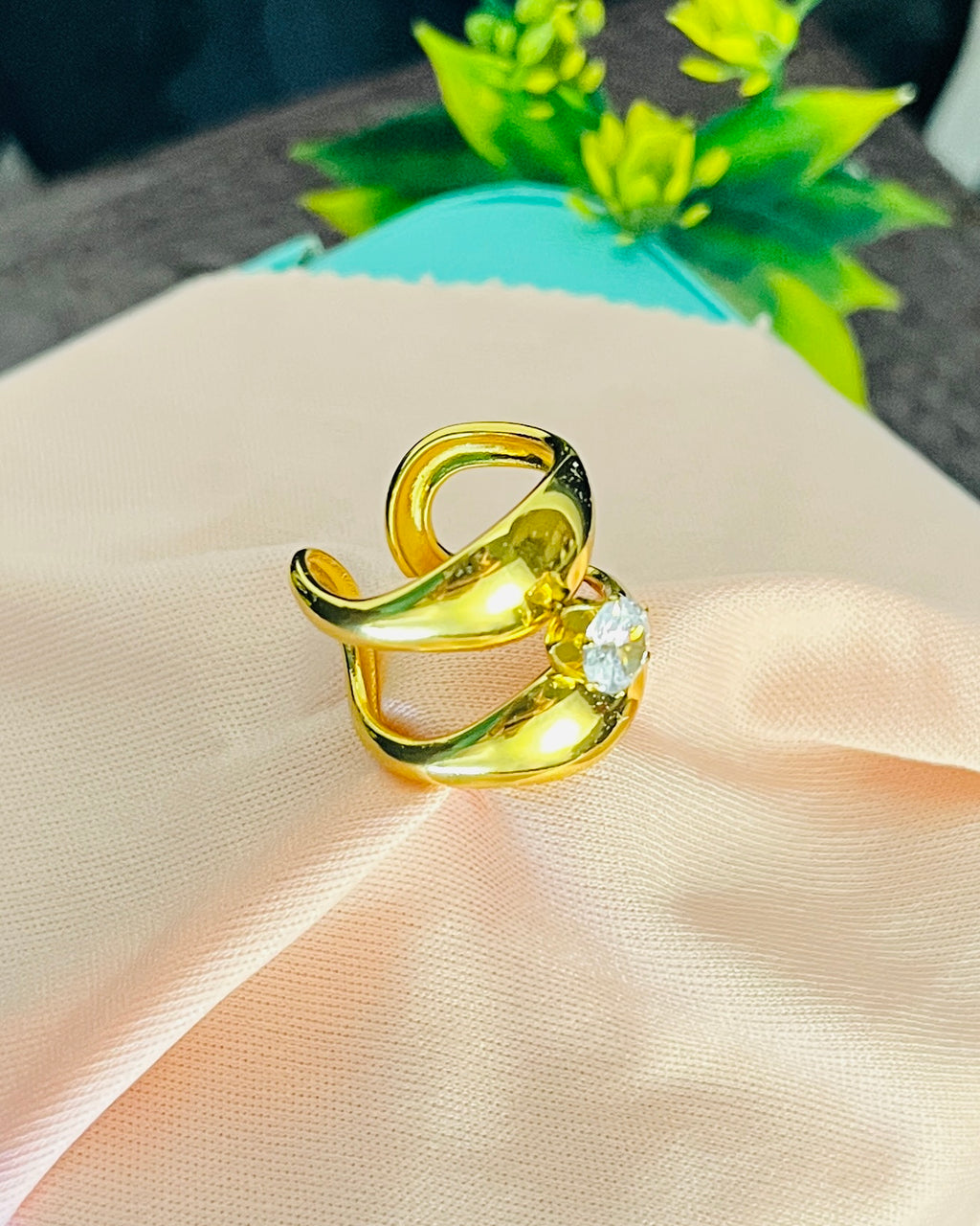 Double-Bow Solitaire Cuff Ring
