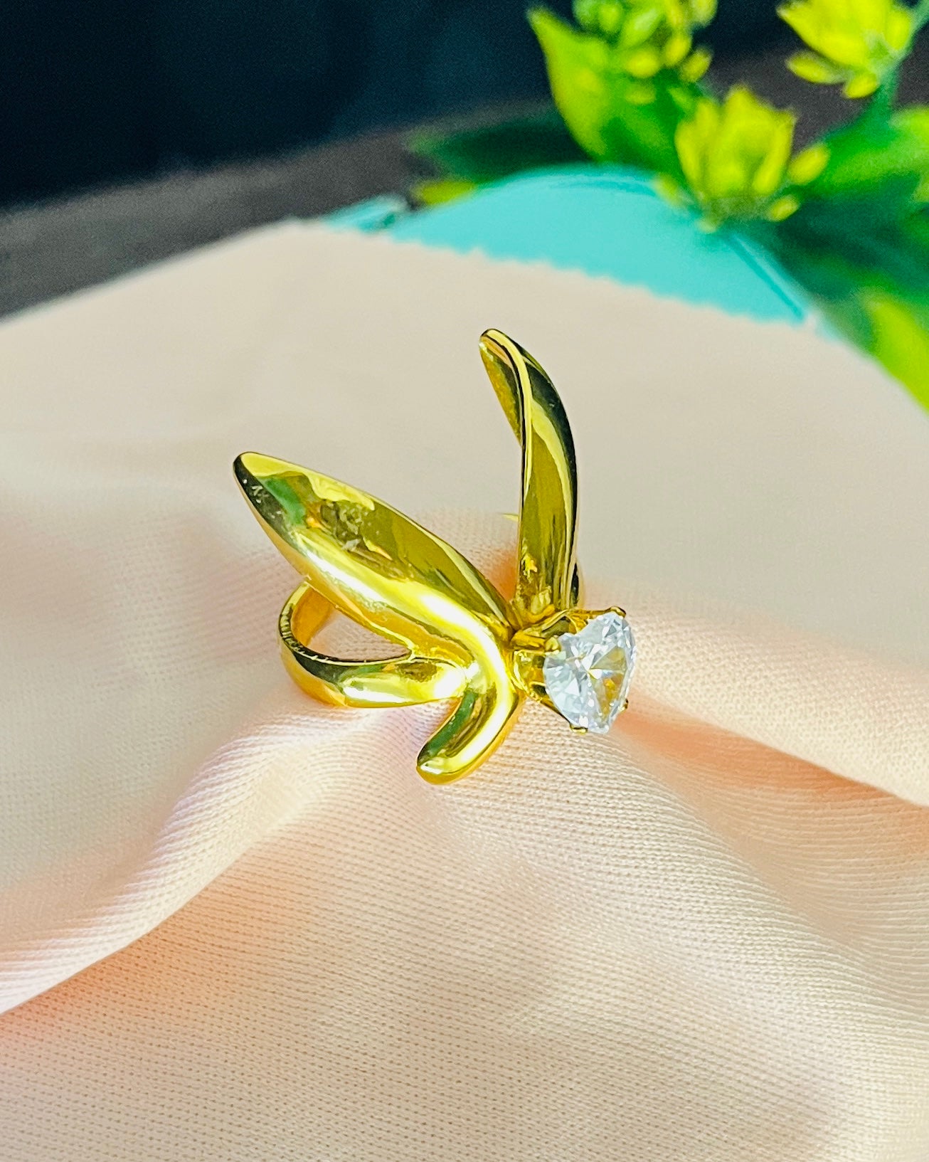 Angel Wing Heart Crystal Ring