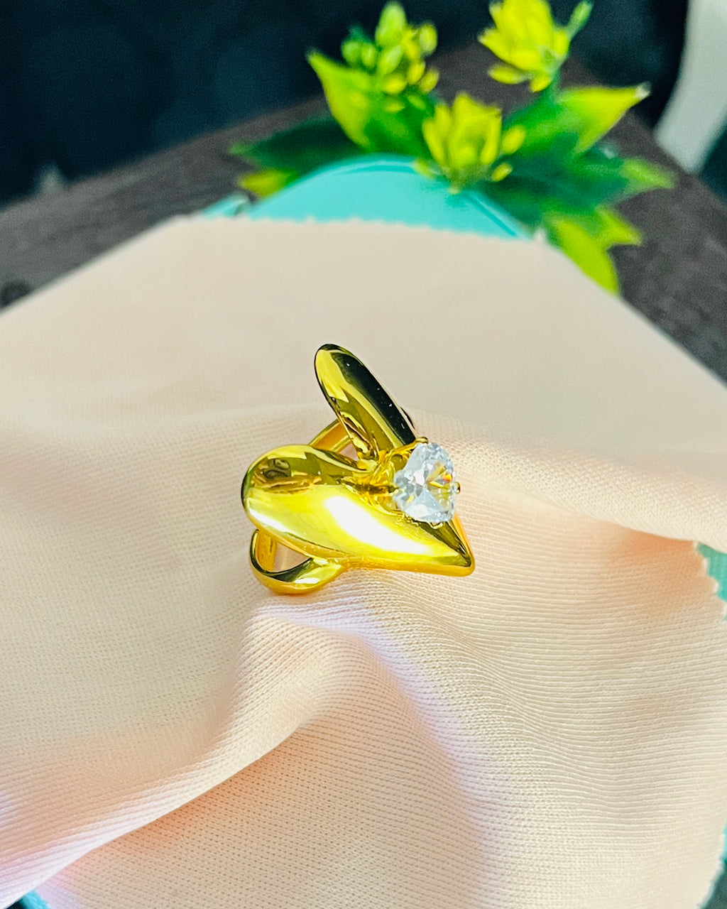 Elongated Puff Heart Gem Ring
