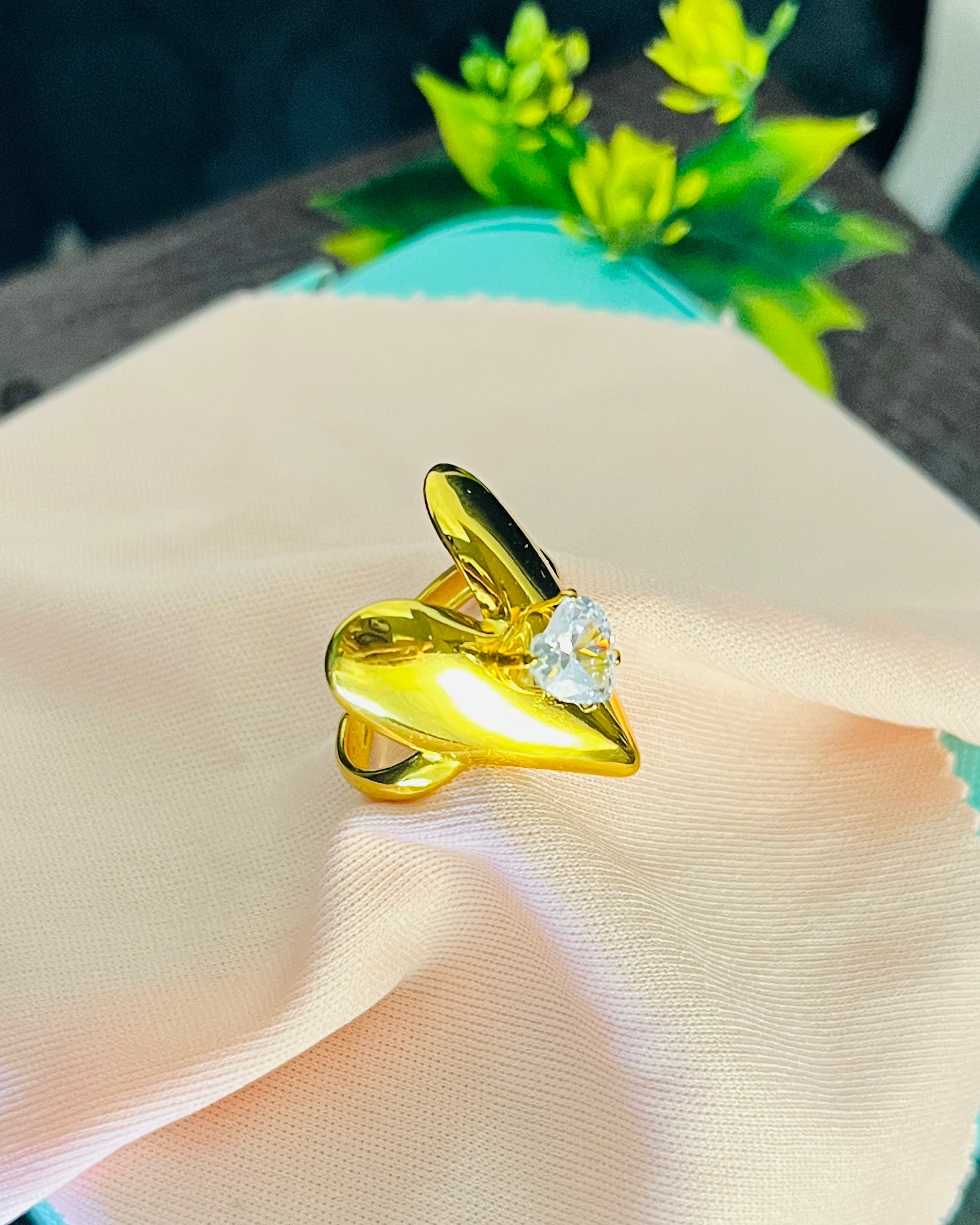 Elongated Puff Heart Gem Ring