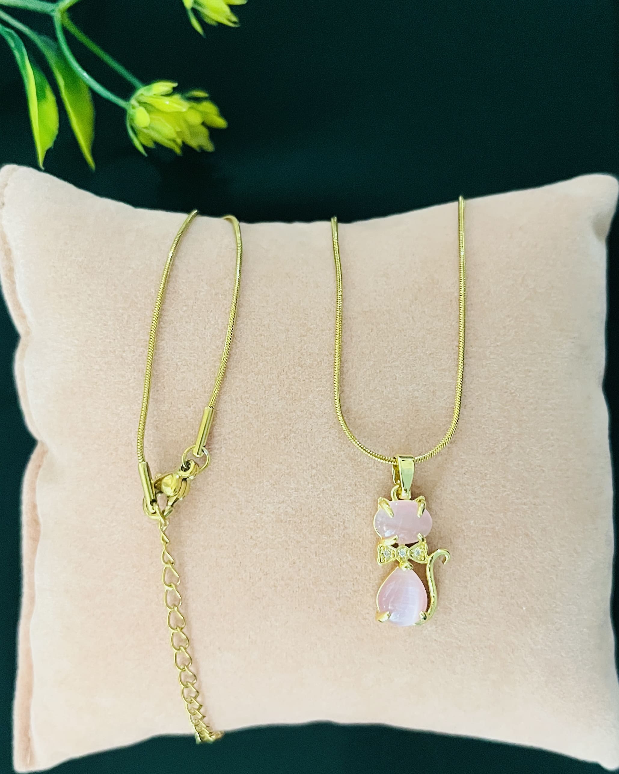 Pink Gemstone Cat Necklace
