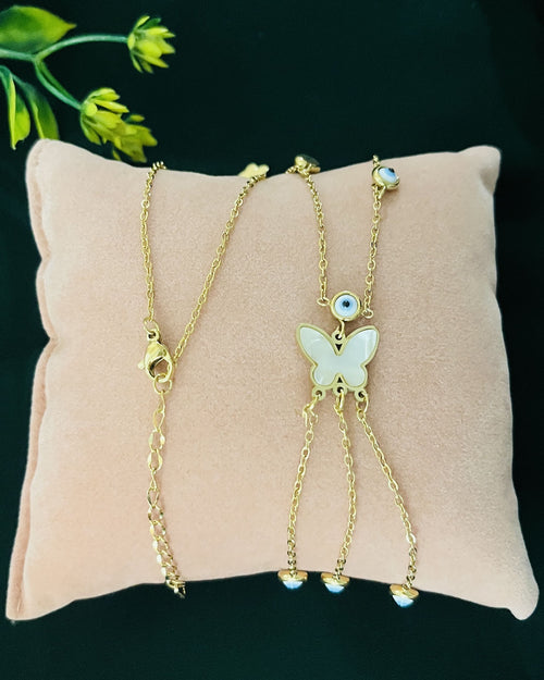 Butterfly & Evil Eye Charm Y-Necklace