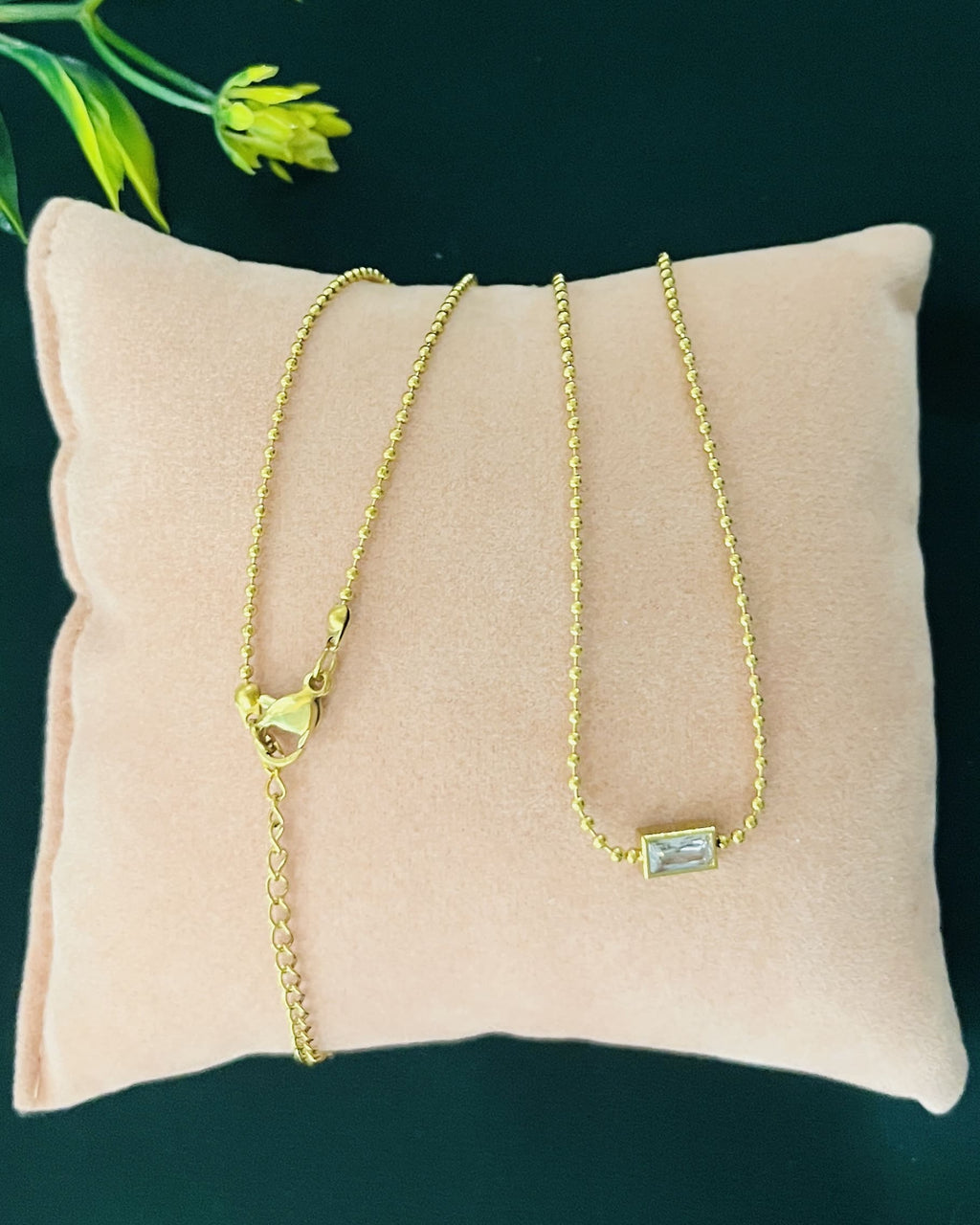 Solitaire Baguette Bead Chain Necklace