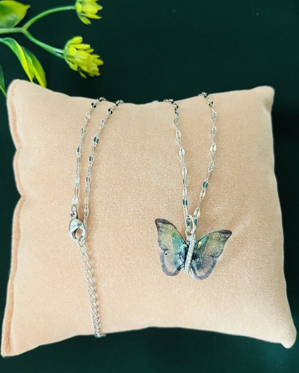 Resin Blue Butterfly Pendant Necklace