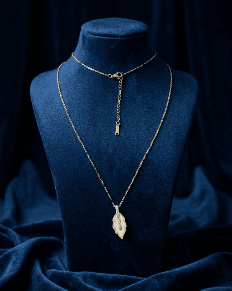 Gold & Ivory Feather Leaf Necklace