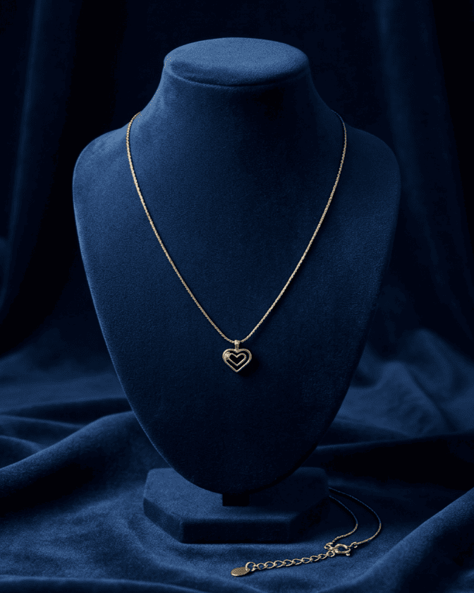 Penwork Layered Double Heart Necklace