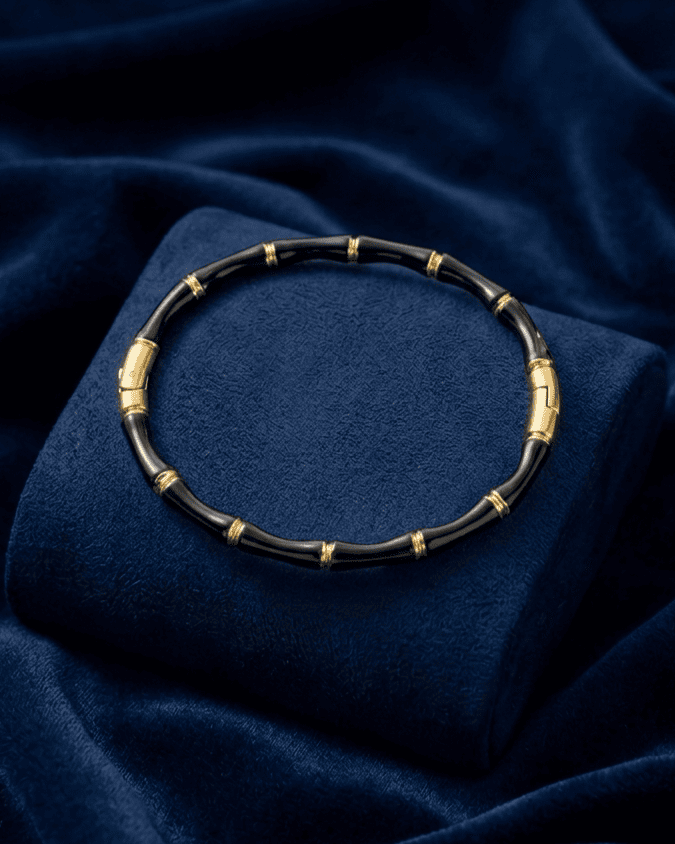 Black Enamel & Gold Bamboo Bangle Kada(2-6)
