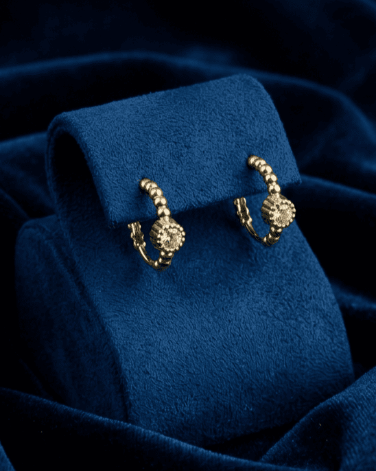 Gold Beaded Solitaire Huggie Hoops Earring