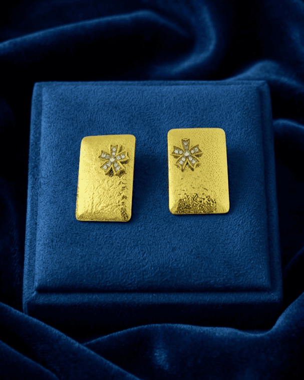 Textured Gold Plate Flower Earrings