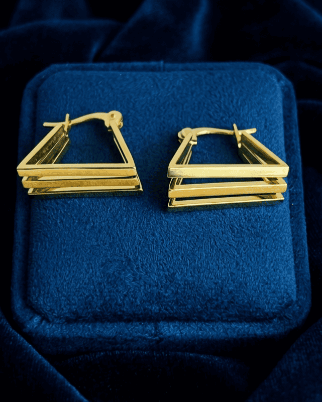 Triple-Layer Triangular Hoops Earring