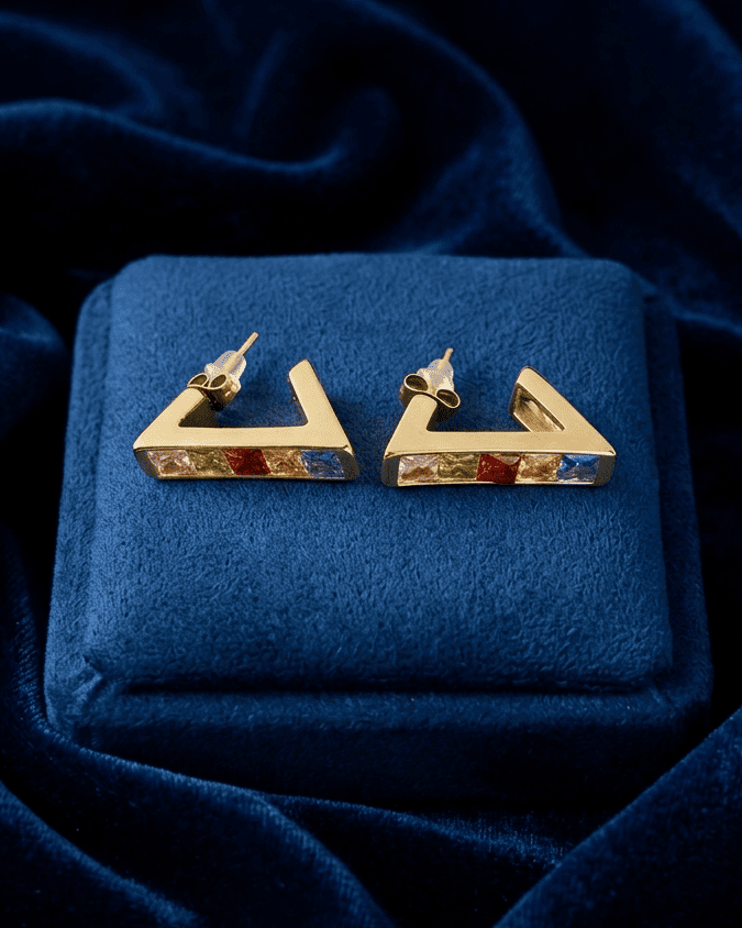 Multi-Color Gem Triangular Studs Earring