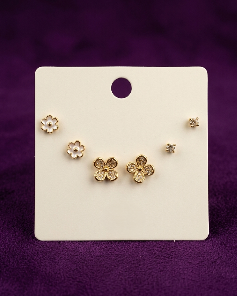 The Ivory Blossom & Pavé Clover Set Earrings